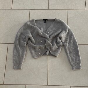 Gray Pearl-Embellished Women's Sweater cropped